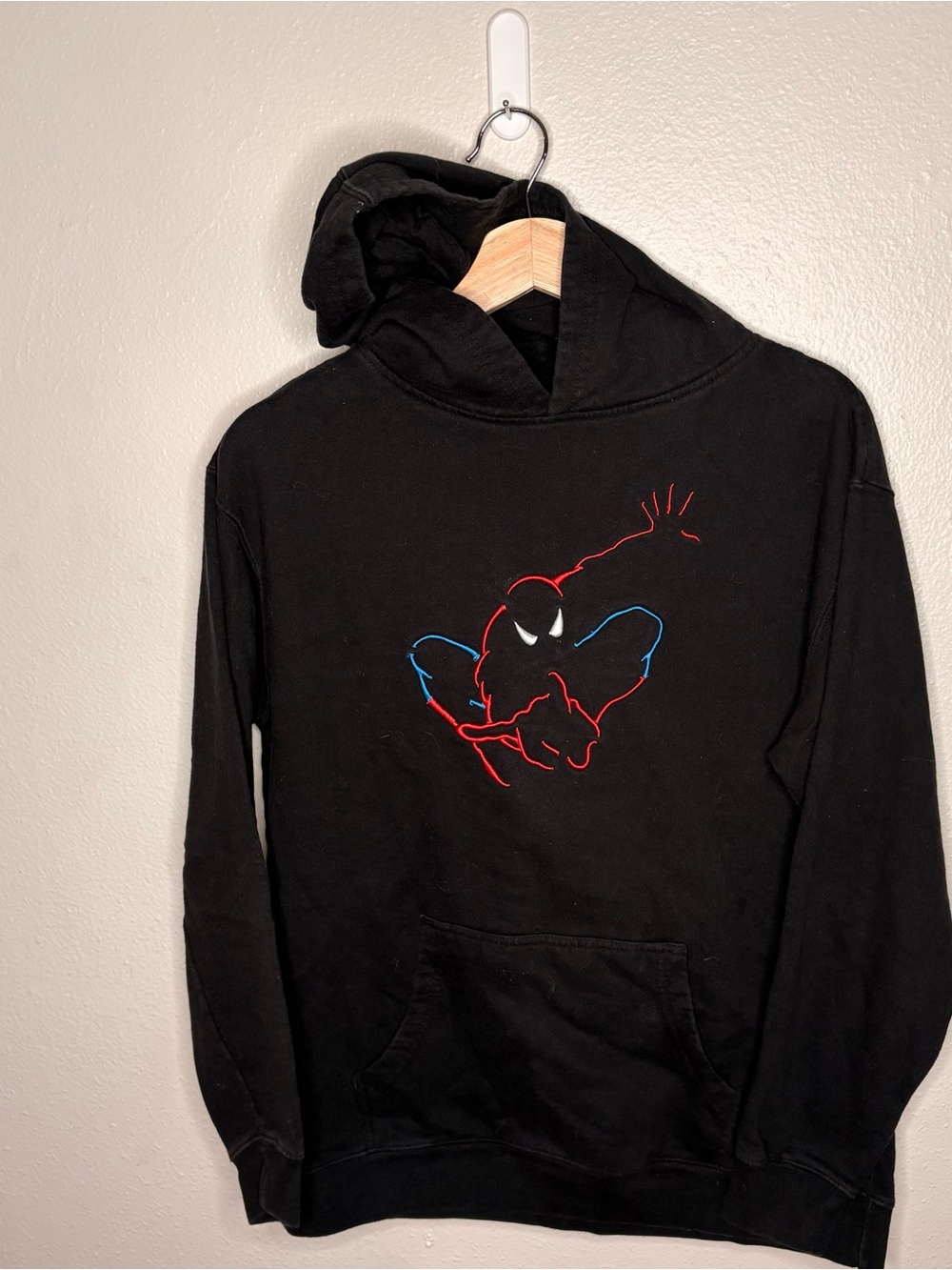 Marvel Black Hoodie with Red & Blue Spider Outline Graphic